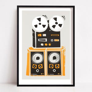 Reel to Reel Tape Recorder Print, Vintage Audio Poster for Music Lovers