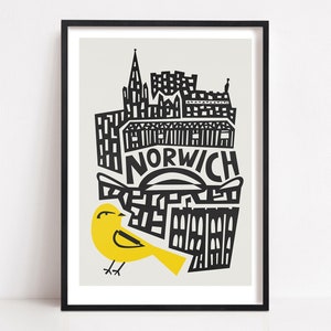 Póster de viaje de Norwich, impresión de la ciudad, Islas Canarias, ciudades del Reino Unido, regalo de inauguración, aniversario o boda.