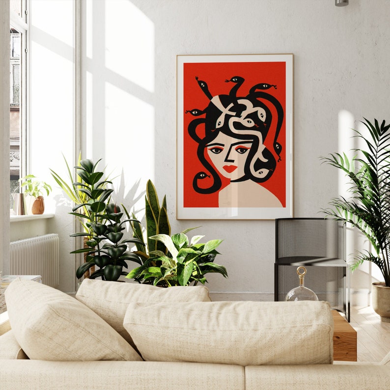Medusa Wall Decor, Snake Art Print, Dorm Room Indie Aesthetic, Modern Contemporary Portrait Art image 4