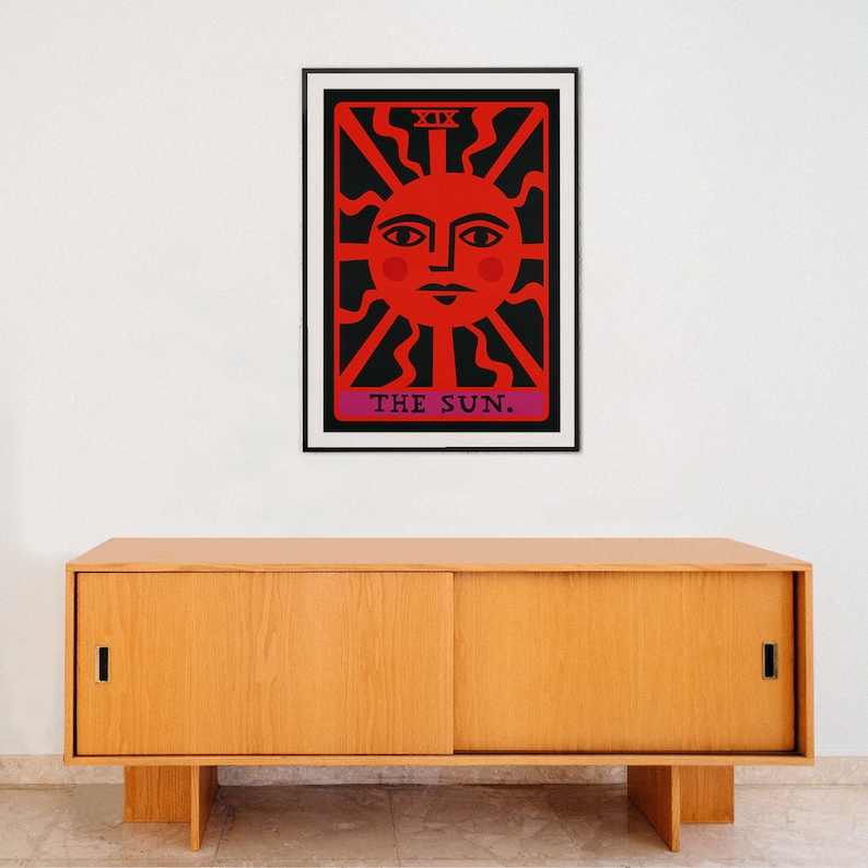Póster del Tarot del Sol: Estampado celestial Art Déco en rojo imagen 8