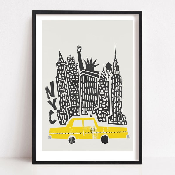 New York Poster, Retro Travel City Wall Art, New York Print, Mid Century Modern, Man Vrouw Huwelijkscadeau, Vrijheidsbeeld, NYC Skyline