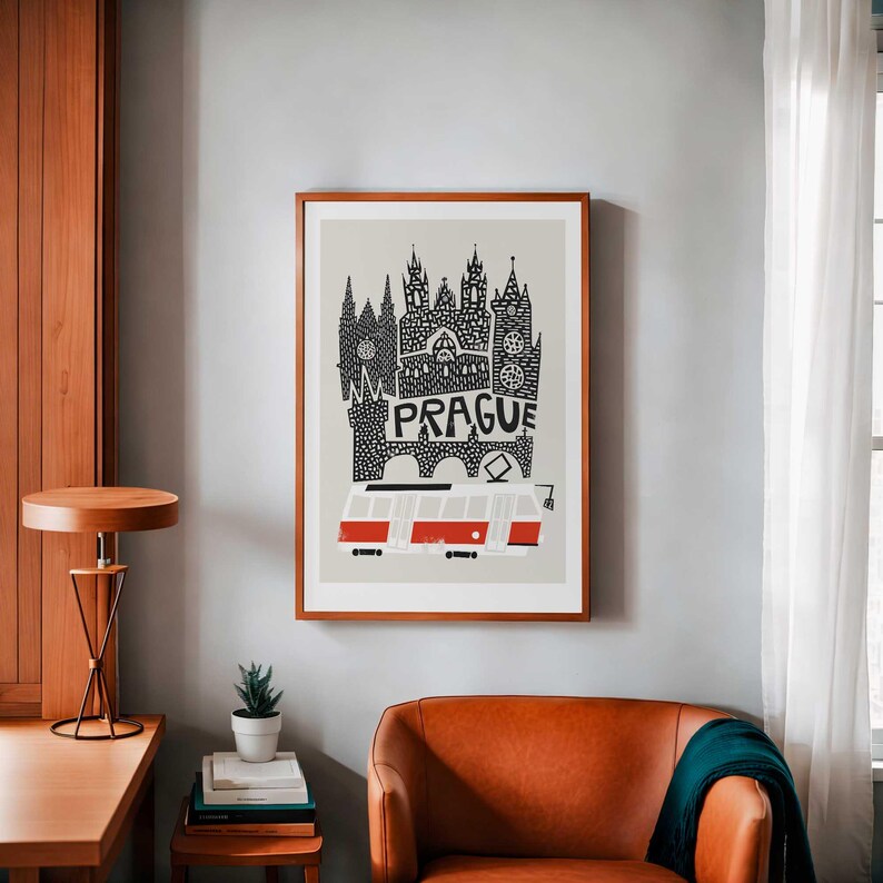 Prague Print: Czech Republic Travel Poster With Tram image 7