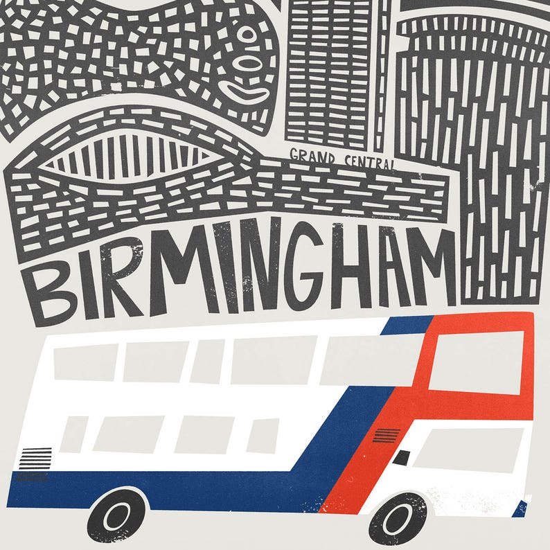 Birmingham UK City Print, Travel Art, Retro Design, Contemporary Living Room Art, Housewarming Homesick Gift, Travel Memories, Moving Gift image 4