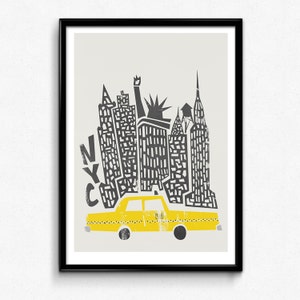 Set of 3 New York Prints, Birthday Gift, New York Wall Art, Cityscape Gallery Wall, NYC Taxi Cab, Yellow Wall Decor Apartment, Travel Art image 7