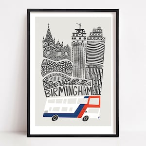 Birmingham UK City Print, Travel Art, Retro Design, Contemporary Living Room Art, Housewarming Homesick Gift, Travel Memories, Moving Gift image 1