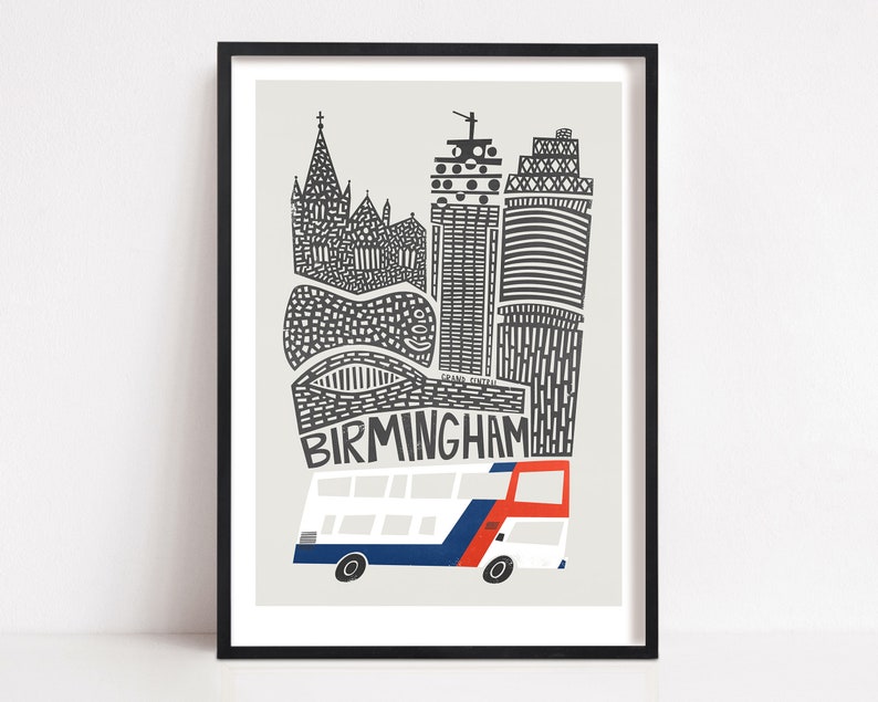 Birmingham UK City Print, Travel Art, Retro Design, Contemporary Living Room Art, Housewarming Homesick Gift, Travel Memories, Moving Gift image 1