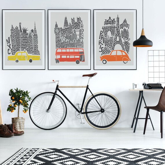 New York London Paris Prints City Set Of 3 Gift For Etsy New York London Paris Prints City Set Of 3 Gift For Etsy