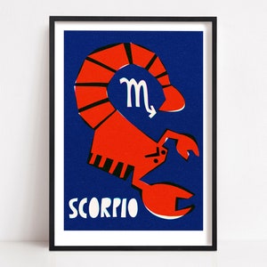 Skorpion Astrologia Wydruk, Sztuka Znaków Zodiaku, Sztuka Skorpiona, Plakat Konstelacji, Dostępne Wiele Rozmiarów, Styl Retro, Prezent dla Skorpiona