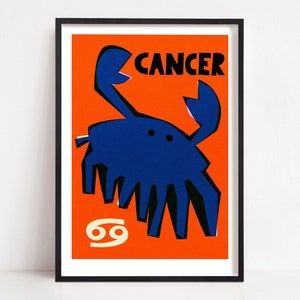 Cancer Crab Star Sign Print: Orange Celestial Astrology Art