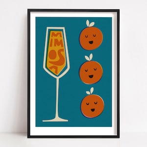 Mimosa Cocktail Print, Home Bar, Bartender Gift, Living Room Art, Mid Century Modern Poster, Retro Kitchen Art, Hallway Art