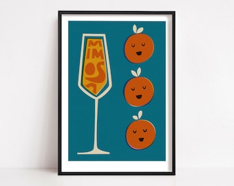 Mimosa Cocktail Print, Home Bar, Bartender Gift, Living Room Art, Mid Century Modern Poster, Retro Kitchen Art, Hallway Art