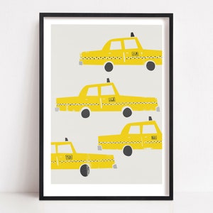 New York Taxi Poster, Yellow Cab Print for New York Themed Nursery, NYC Decor, Cute Transportation Prints for Baby Room, Artwork for Kids image 1