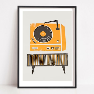 Plattenspieler Kunst, Musik Wandkunst, Retro Musik Print für Galeriewand, Mid Century Turntable Print, Vinyl Deck Poster Bild 1