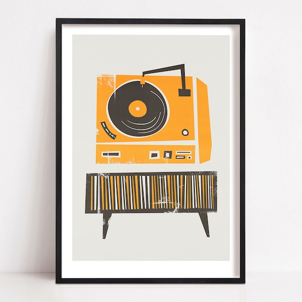 Record Player Art, Music Wall Art, Retro Music Print for Gallery Wall, Mid Century Turntable Print, Vinyl Deck Poster