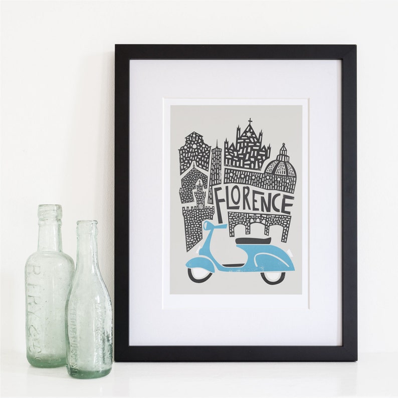 Florence Cityscape Print, City Skyline, Travel Art, Retro Scooter, Living Room Decor, Tuscany Italy, Europe, Firenze, Architecture Art image 4