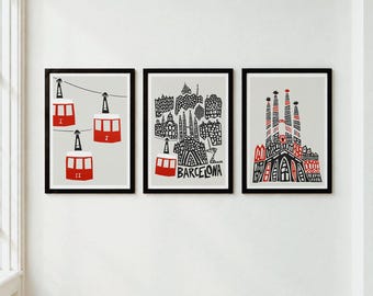 Barcelona Wall Art: Set of 3 Travel Prints, Spain Art