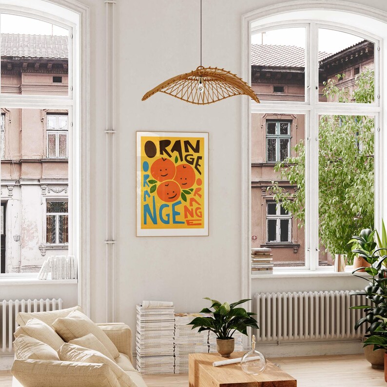 Orange Wall Art: Fruit Print for Kitchen, Retro Colourful Poster, Bright Breakfast Artwork image 2