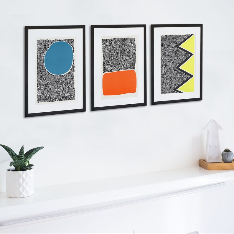 Set of 3 Abstract Prints Gallery Wall Art Mid Century Etsy
