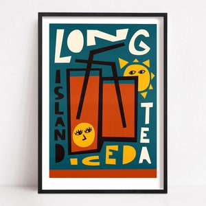 Stampa Long Island Iced Tea, Cocktail Art, Decorazione da cucina di metà secolo, Regalo per baristi di cibo e bevande