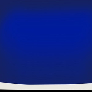 May include: A solid, deep royal blue background that transitions into a smooth, curved white horizontal band at the bottom edge. The composition is minimalist, featuring a bold contrast between the intense blue field and the clean white base.