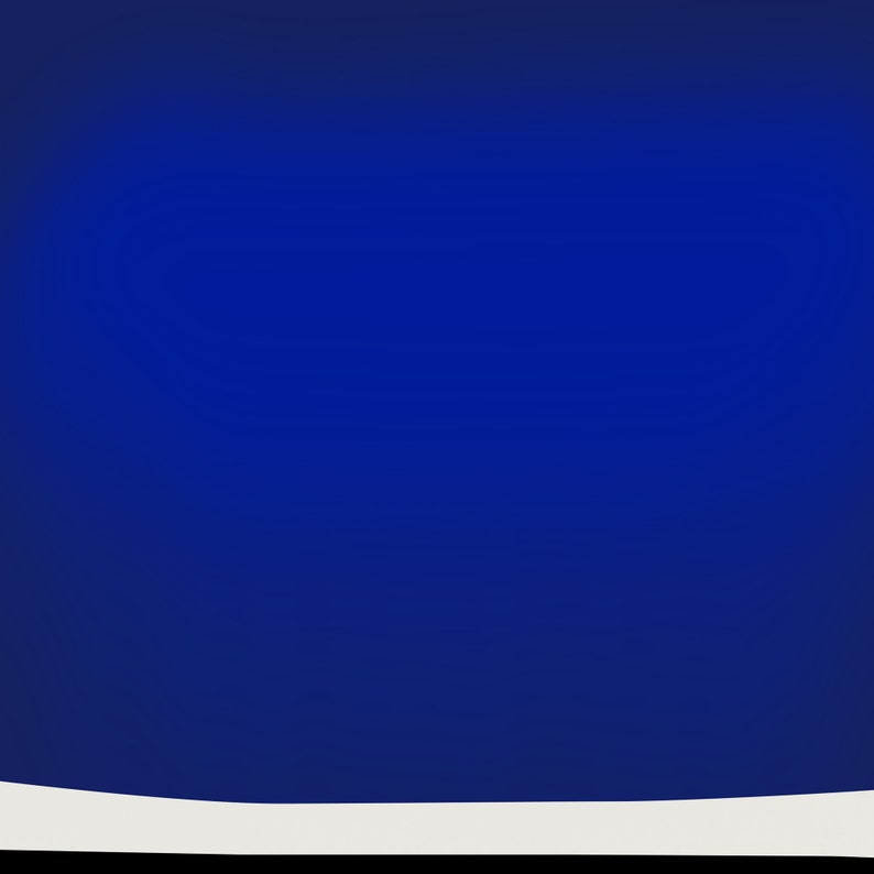 May include: A solid, deep royal blue background that transitions into a smooth, curved white horizontal band at the bottom edge. The composition is minimalist, featuring a bold contrast between the intense blue field and the clean white base.