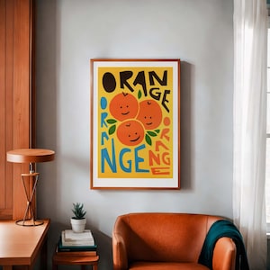 Orange Wall Art: Fruit Print for Kitchen, Retro Colourful Poster, Bright Breakfast Artwork image 9