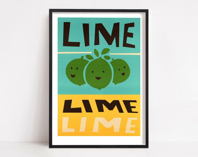 Lime Print, Retro Kitchen Poster, Mid Century Art, Gift for Chef, Foodie Gift, Prints Illustrations, Vintage Style Poster, Kitchen Decor