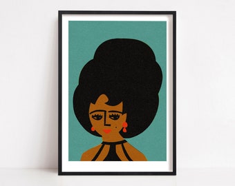 Beehive Woman Art Print, People Illustration, Female Portrait Poster, 1960s Fashion Decor