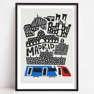 Madrid print, reisposter uit het midden van de eeuw, poster Spanje, print stadskaart Madrid, kunst aan de muur voor woonkamer, retro decor reiskamer