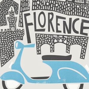 Florence Cityscape Print, City Skyline, Travel Art, Retro Scooter, Living Room Decor, Tuscany Italy, Europe, Firenze, Architecture Art image 9