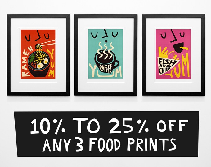 Set of 3 Food Prints Foodie Gift Kitchen Decor Mid Century Etsy Canada