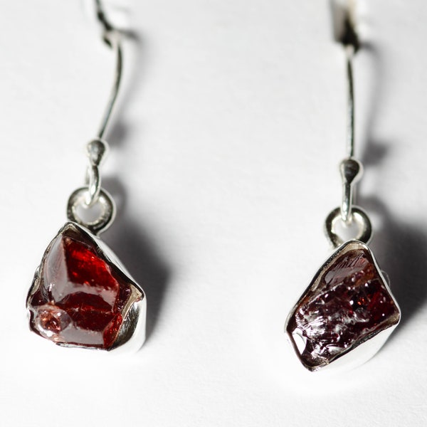 Handmade Raw Garnet, simple dangle drop earrings, boho, chic statement, dinner party earrings.Birthday or Christmas Gift. January birthstone