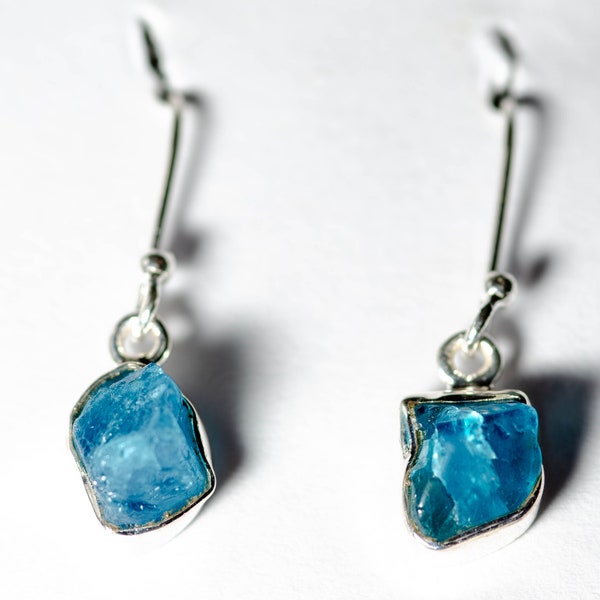 Handmade Raw Apatite, simple dangle drop earrings, boho, chic statement, dinner party earrings. perfect Birthday or Christmas gift for her