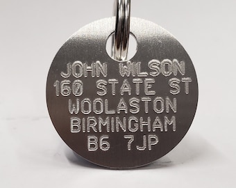 Personalised 25mm / 1" heavy duty stainless steel pet tag engraved on both sides