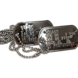 Personalised hand polished stainless steel US military dog tags