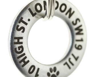 Heavy Duty 27mm Stainless Steel Washer Laser Etched Pet ID Tag / Keyring