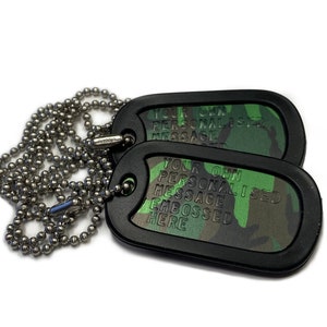 Camouflage Design Army Dog Tag ID Set, Personalised & Embossed with Chains and Black Silencers. Available in a Single or Double Set
