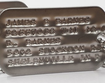 1941-1943 US Military dog tags with 'Bucky Barnes' inscription