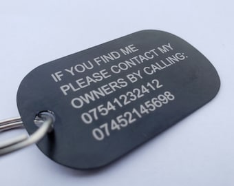 Placa de identificación personalizada para mascotas de aluminio negro, grabada con láser a doble cara