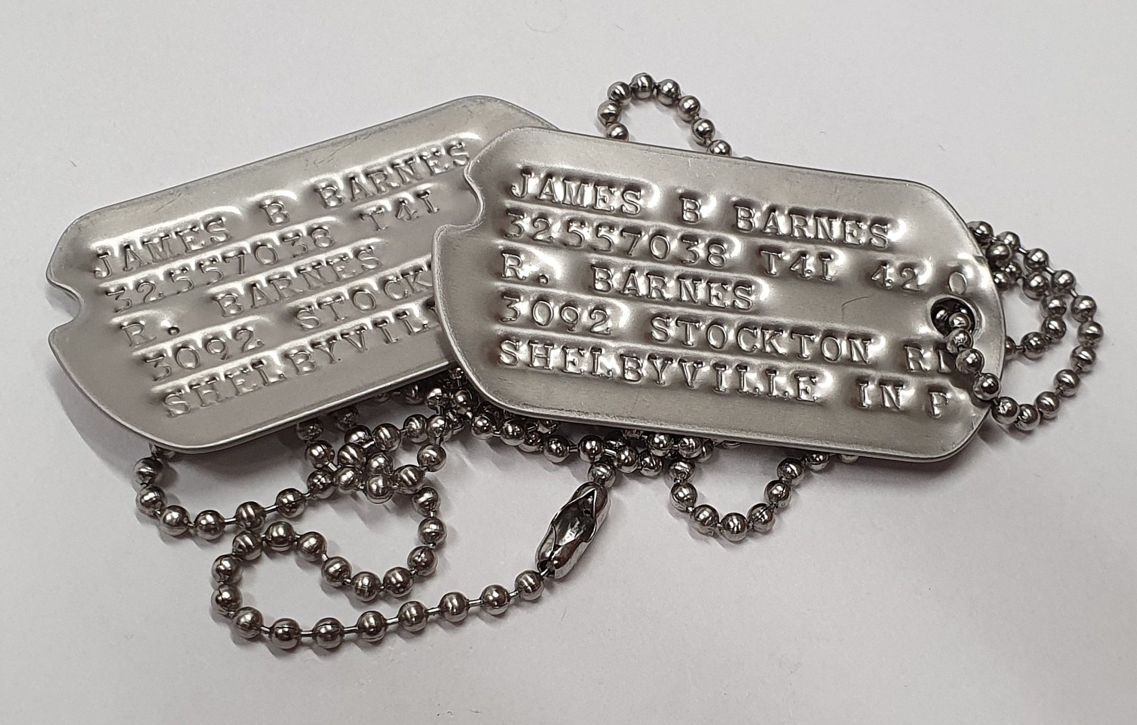 WW2 Notched Personalised Embossed Steel US Army Dog Tags in a