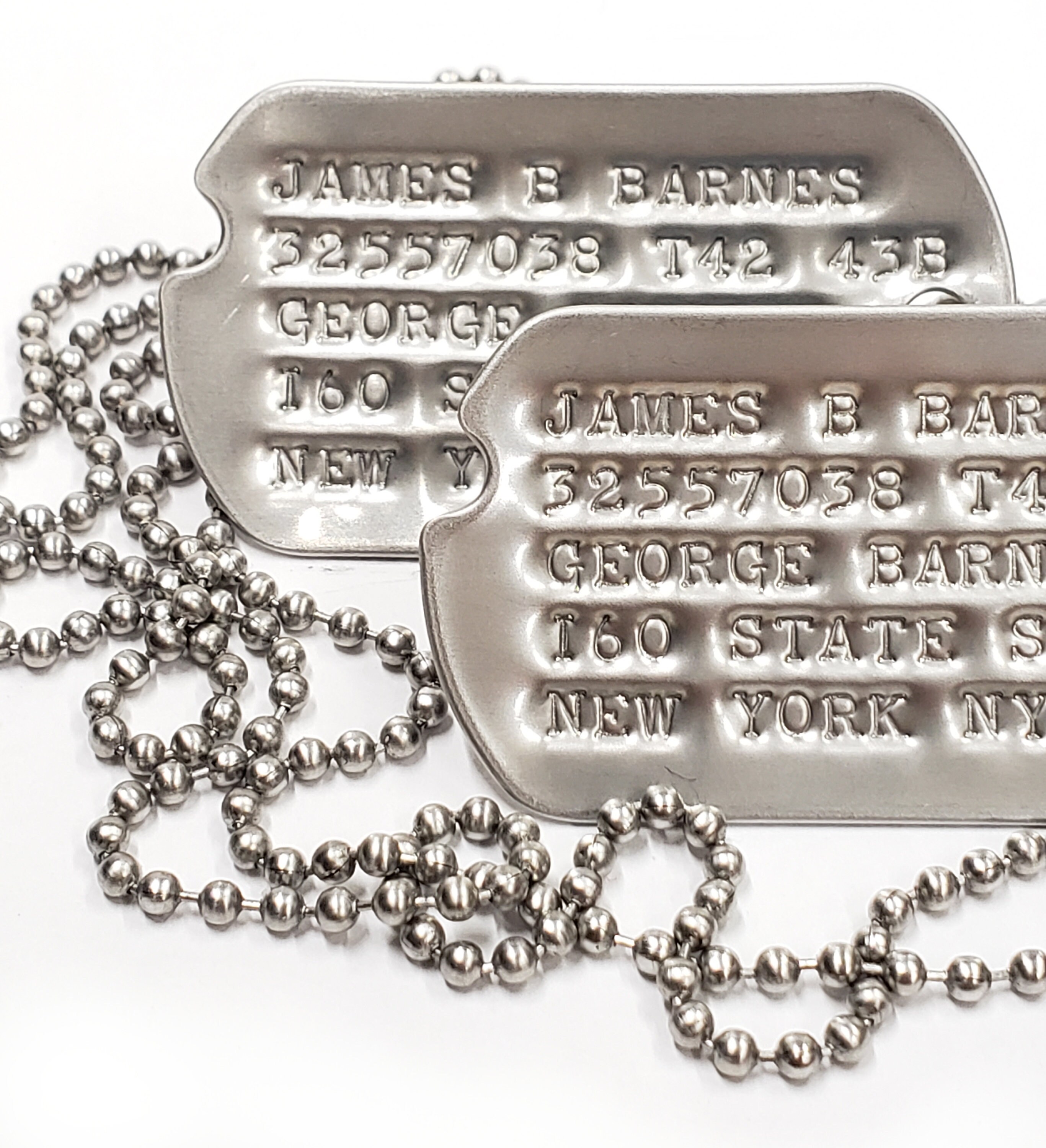 Personalized Military Dog Tag Set (set includes 2 tags, 2 chains, 2  silencers & a bonus P-38)