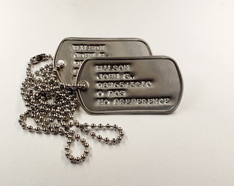 Personalised debossed US Military dog tags 1967 - 2015