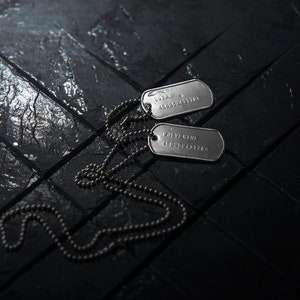 Stainless Steel US Army Dog Tag ID Set, Personalised & Embossed with Chains and Optional Coloured Silencers image 3
