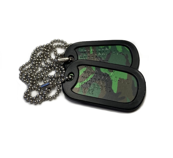 Custom Dog Tags Personalized Army ID Customized Army Matte Tags Set with 2  Chains & 2 Black Silencers