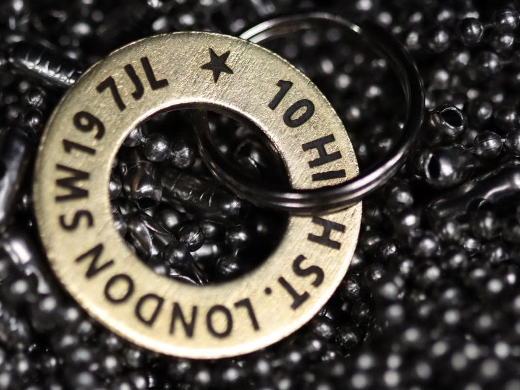 Heavy Duty Solid Brass 27mm Round Washer Pet ID Name Tag With Personalised Deep Laser Engraved Text, Star, Heart, Paw or Skull & Crossbones