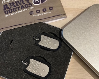 Stainless Steel US Army Dog Tag ID Set, Personalised Embossed with Chains  and Optional Coloured Silencers