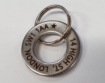 27mm Stainless Steel Washer Laser Etched Pet ID Tag / Keyring