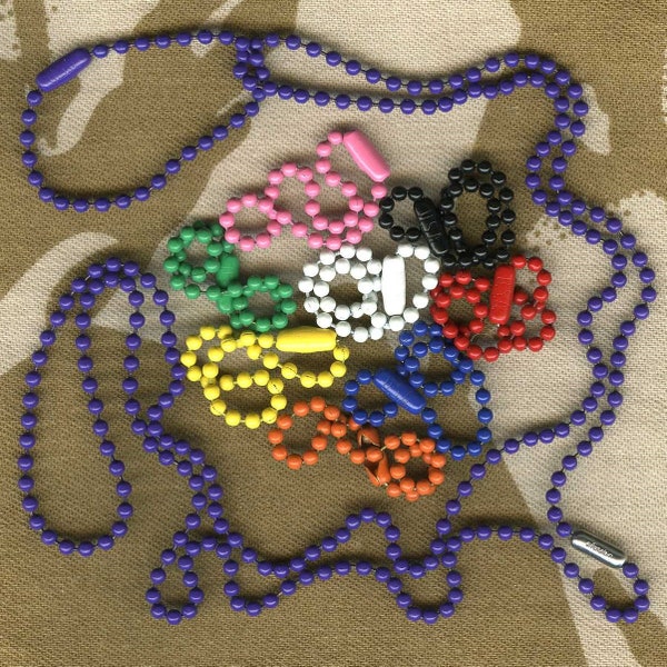 Coloured Ball Chains for Army Dog Tags, 69cm Single or 69cm & 11.5cm Double Set