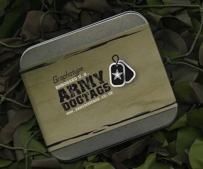 Edelstahl Dog Tag ID Set der US Army, personalisiert & geprägt, mit Ketten und optionalen farbigen Schalldämpfern Bild 7