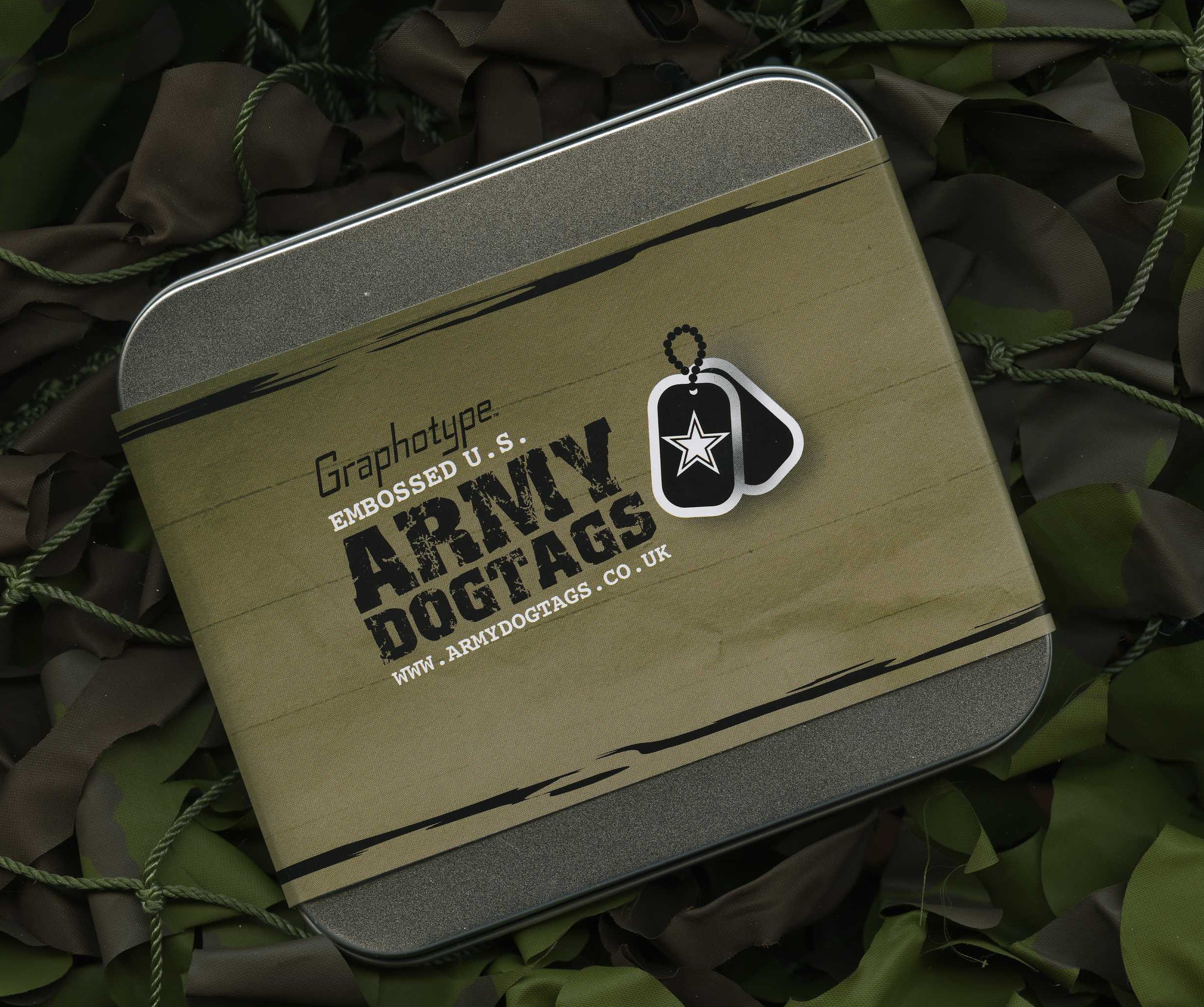 Stainless Steel US Army Dog Tag ID Set, Personalised & Embossed with Chains  and Optional Coloured Silencers